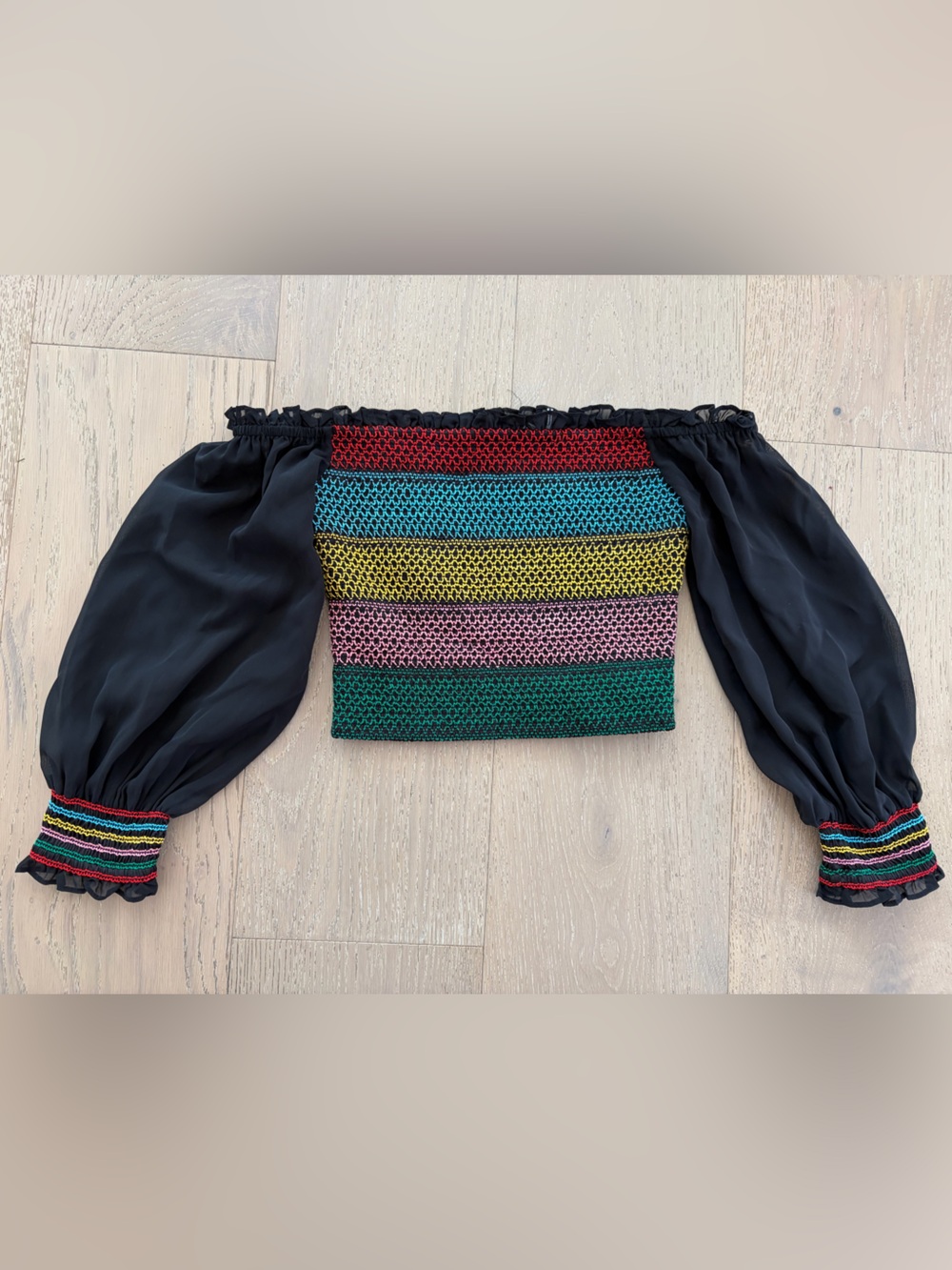 Alice + Olivia Avita Off the Shoulder Crop Top Multicolor Embroidery XS NWOT